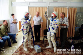Training on the suit "Sokol". TsPK im. Yu.A. Gagarin.