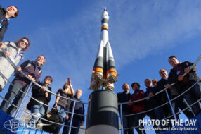 A group of our tourists on site number 17 - Hotel "Cosmonaut". Tour to Baikonur.