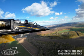 Flight on an L-39 jet plane in the spring sky performing aerobatic maneuvers!