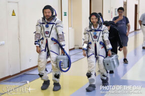 Training on the Sokol spacesuit at the Cosmonaut Training Center